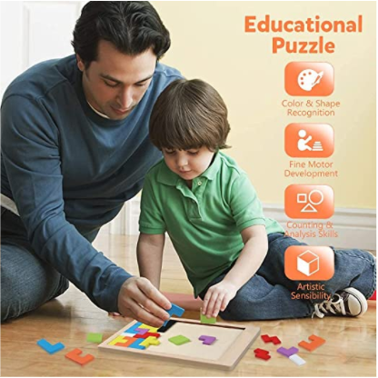 Colorful 3D Wooden Puzzle Tetris Game