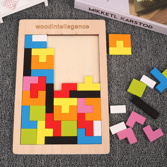 Colorful 3D Wooden Puzzle Tetris Game